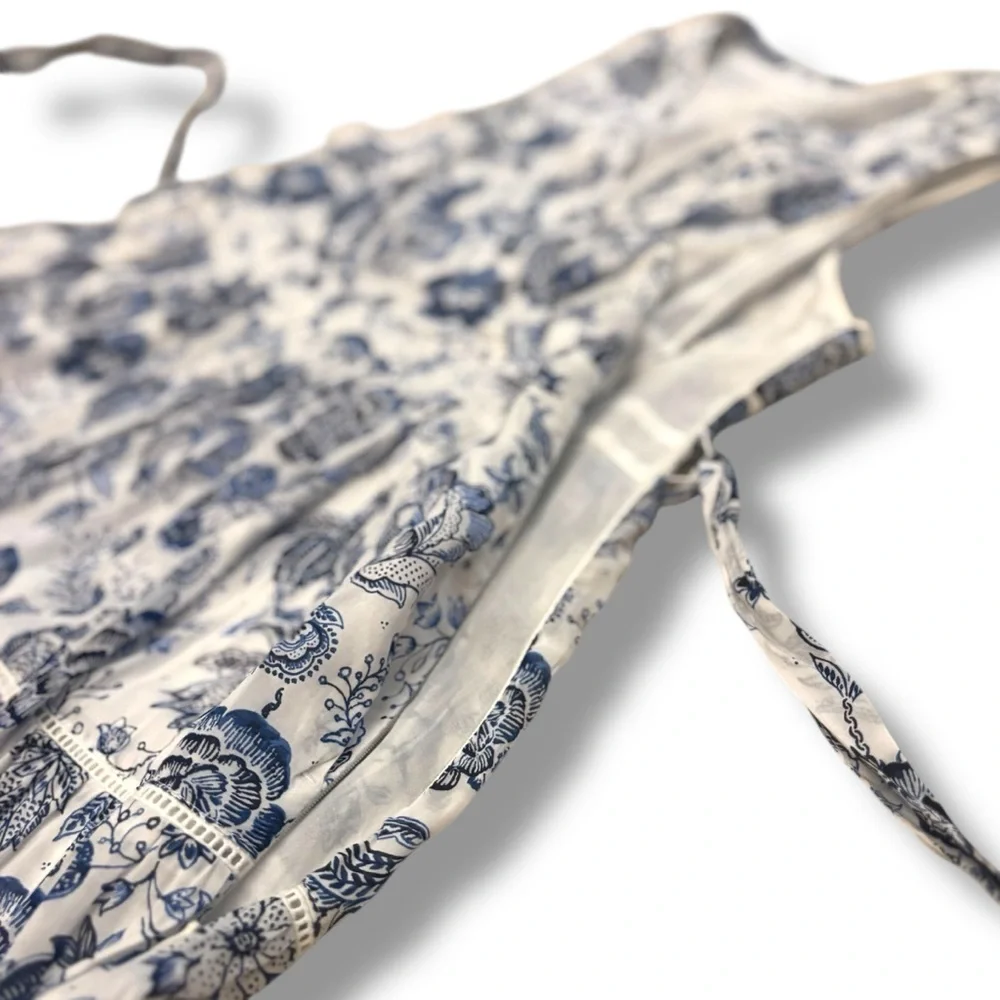 NWOT Lucky Brand Blue White Floral Paisley Faux Wrap Mini Sundress - Size 12 - Picture 5 of 13